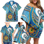 Personalised Aboriginal Platypus Family Matching Off Shoulder Short Dress and Hawaiian Shirt Torres Strait Islander Dhari Indigenous Dot Art
