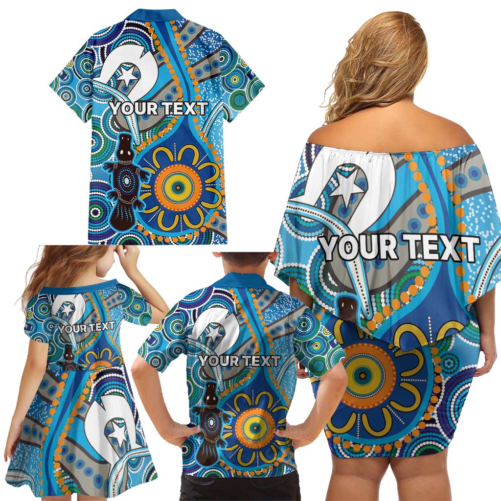 Personalised Aboriginal Platypus Family Matching Off Shoulder Short Dress and Hawaiian Shirt Torres Strait Islander Dhari Indigenous Dot Art