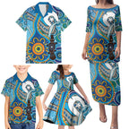 Personalised Aboriginal Platypus Family Matching Puletasi and Hawaiian Shirt Torres Strait Islander Dhari Indigenous Dot Art