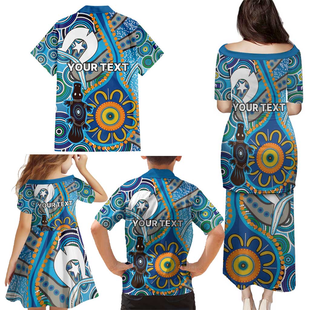 Personalised Aboriginal Platypus Family Matching Puletasi and Hawaiian Shirt Torres Strait Islander Dhari Indigenous Dot Art