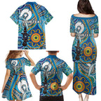 Personalised Aboriginal Platypus Family Matching Puletasi and Hawaiian Shirt Torres Strait Islander Dhari Indigenous Dot Art