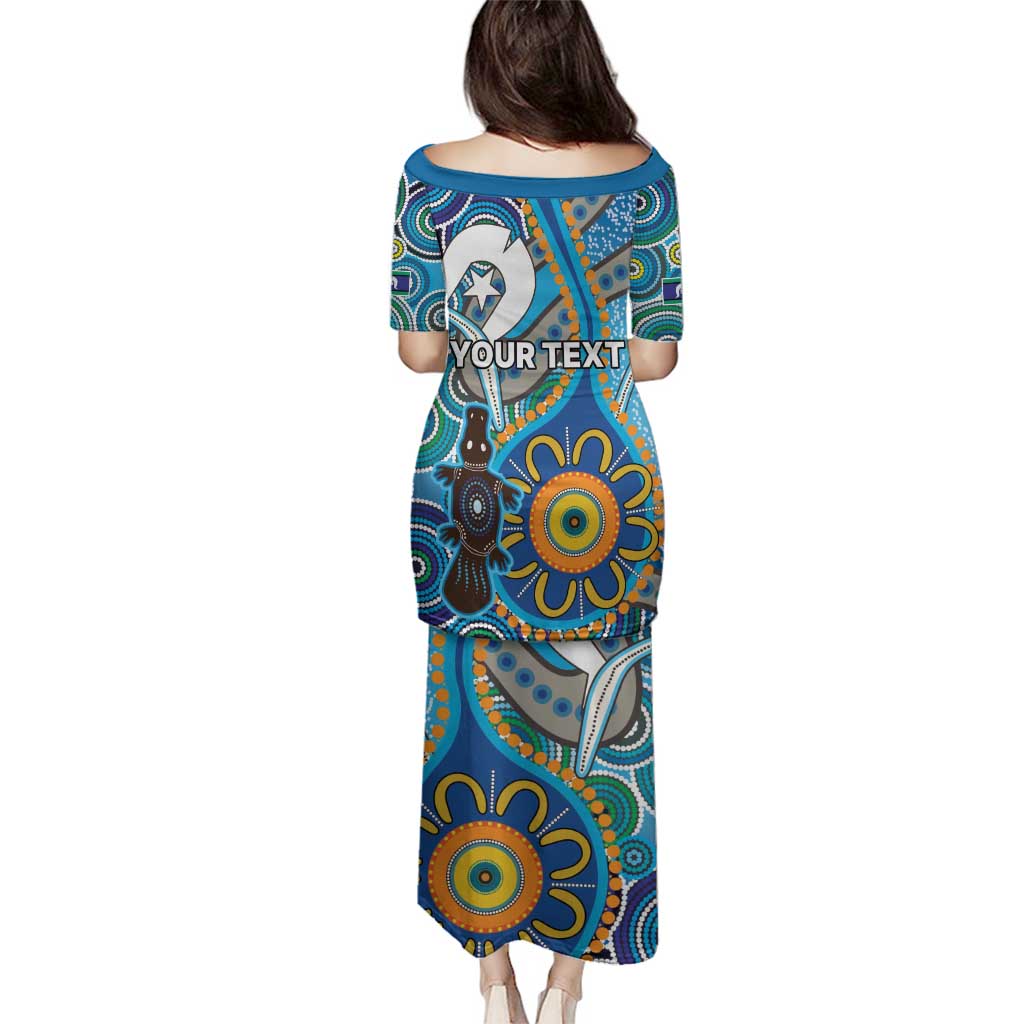 Personalised Aboriginal Platypus Family Matching Puletasi and Hawaiian Shirt Torres Strait Islander Dhari Indigenous Dot Art