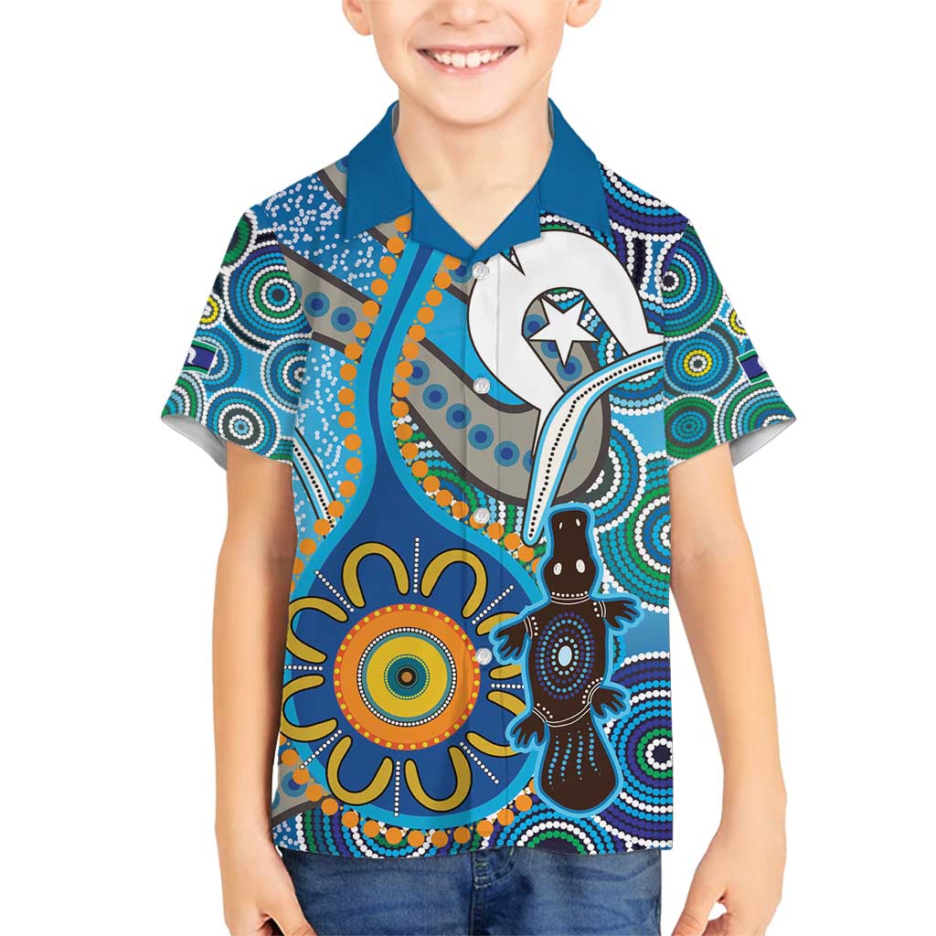 Personalised Aboriginal Platypus Family Matching Puletasi and Hawaiian Shirt Torres Strait Islander Dhari Indigenous Dot Art