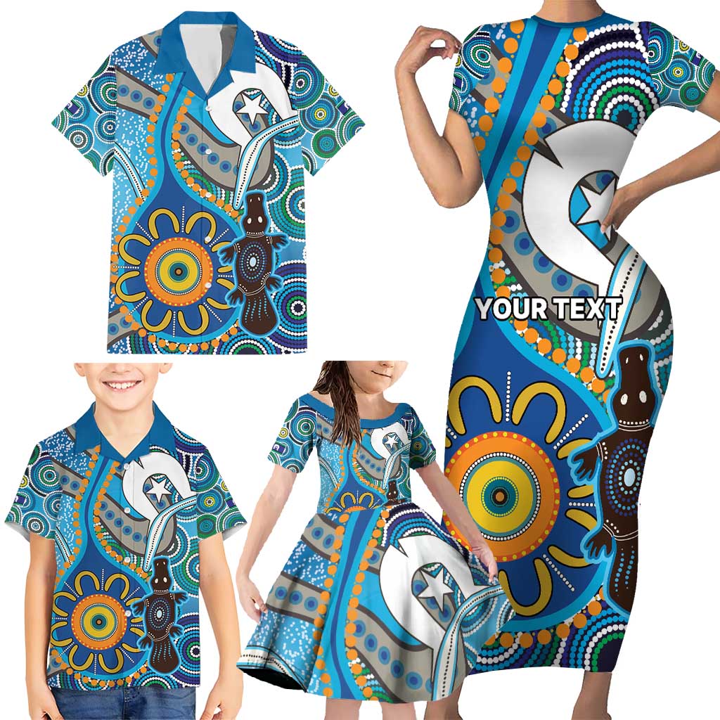Personalised Aboriginal Platypus Family Matching Short Sleeve Bodycon Dress and Hawaiian Shirt Torres Strait Islander Dhari Indigenous Dot Art
