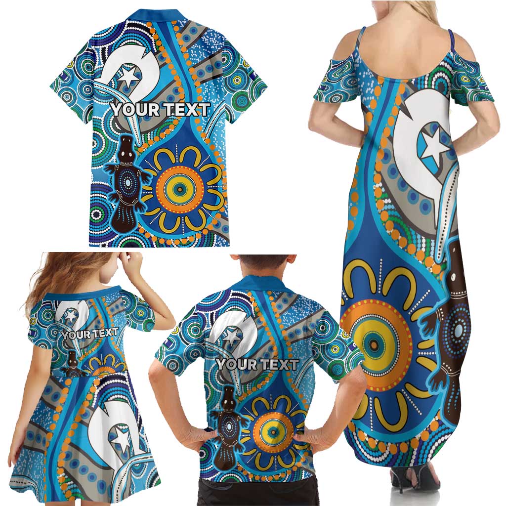 Personalised Aboriginal Platypus Family Matching Summer Maxi Dress and Hawaiian Shirt Torres Strait Islander Dhari Indigenous Dot Art