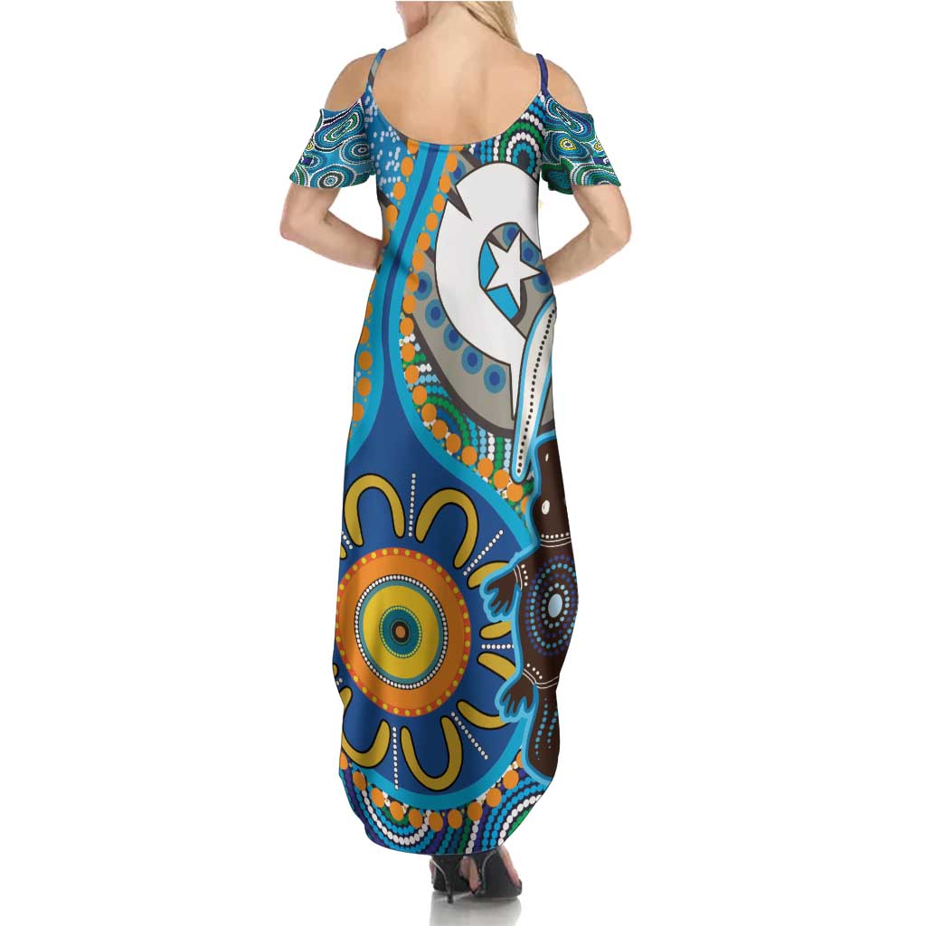 Personalised Aboriginal Platypus Family Matching Summer Maxi Dress and Hawaiian Shirt Torres Strait Islander Dhari Indigenous Dot Art