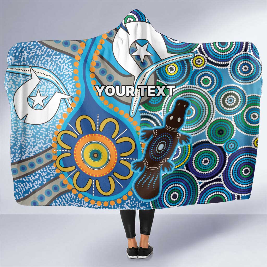 Personalised Aboriginal Platypus Hooded Blanket Torres Strait Islander Dhari Indigenous Dot Art