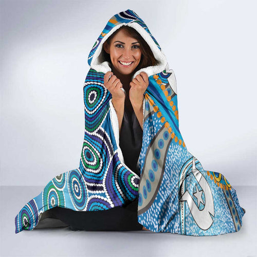 Personalised Aboriginal Platypus Hooded Blanket Torres Strait Islander Dhari Indigenous Dot Art