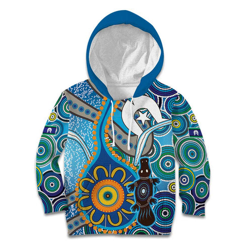 Personalised Aboriginal Platypus Kid Hoodie Torres Strait Islander Dhari Indigenous Dot Art