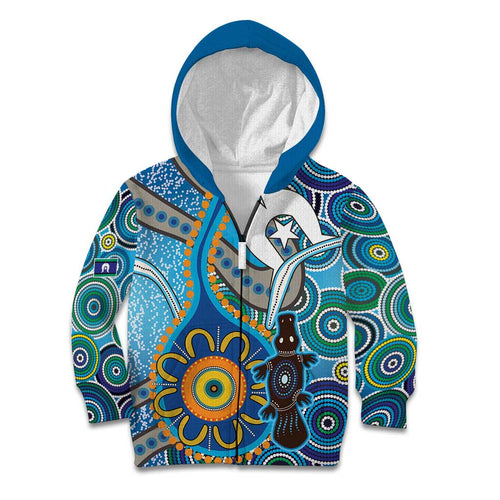 Personalised Aboriginal Platypus Kid Hoodie Torres Strait Islander Dhari Indigenous Dot Art