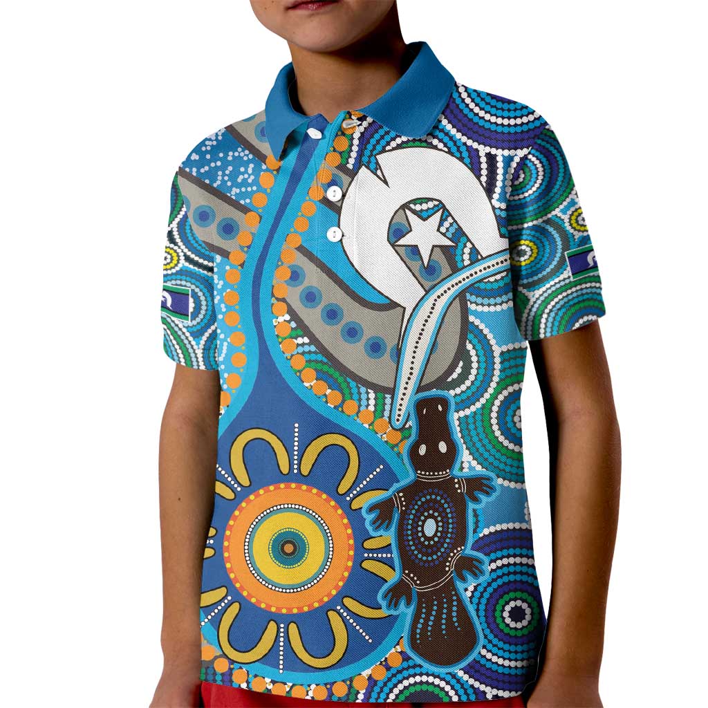 Personalised Aboriginal Platypus Kid Polo Shirt Torres Strait Islander Dhari Indigenous Dot Art