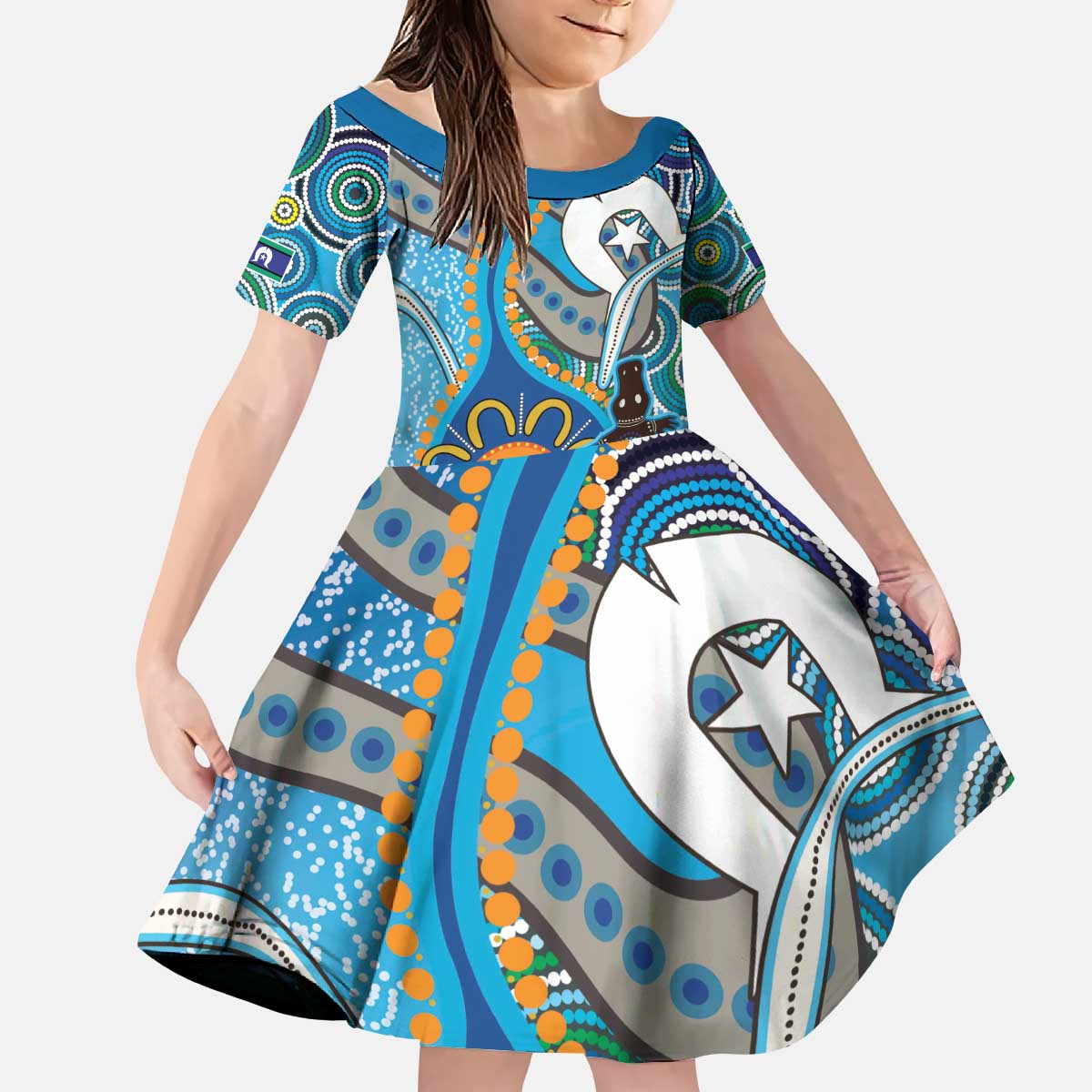 Personalised Aboriginal Platypus Kid Short Sleeve Dress Torres Strait Islander Dhari Indigenous Dot Art