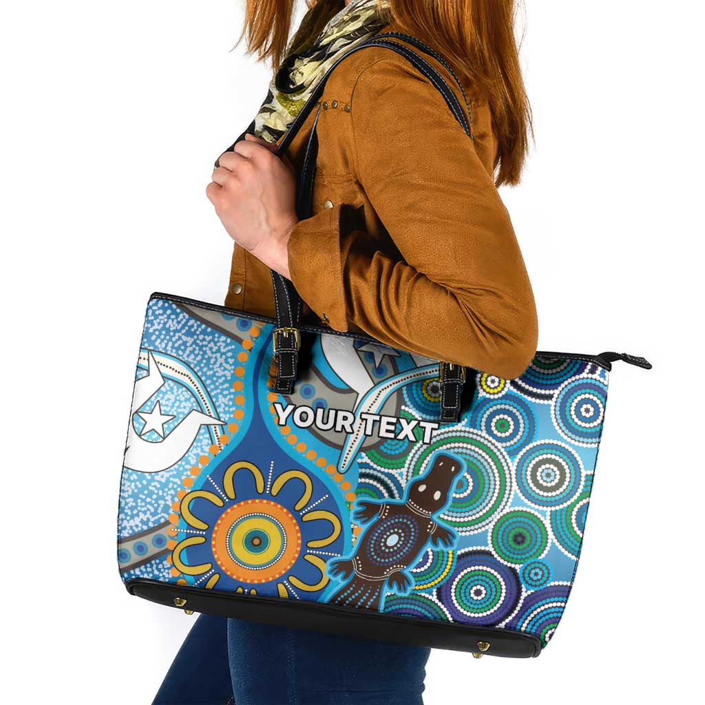 Personalised Aboriginal Platypus Leather Tote Bag Torres Strait Islander Dhari Indigenous Dot Art