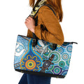 Personalised Aboriginal Platypus Leather Tote Bag Torres Strait Islander Dhari Indigenous Dot Art