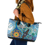 Personalised Aboriginal Platypus Leather Tote Bag Torres Strait Islander Dhari Indigenous Dot Art