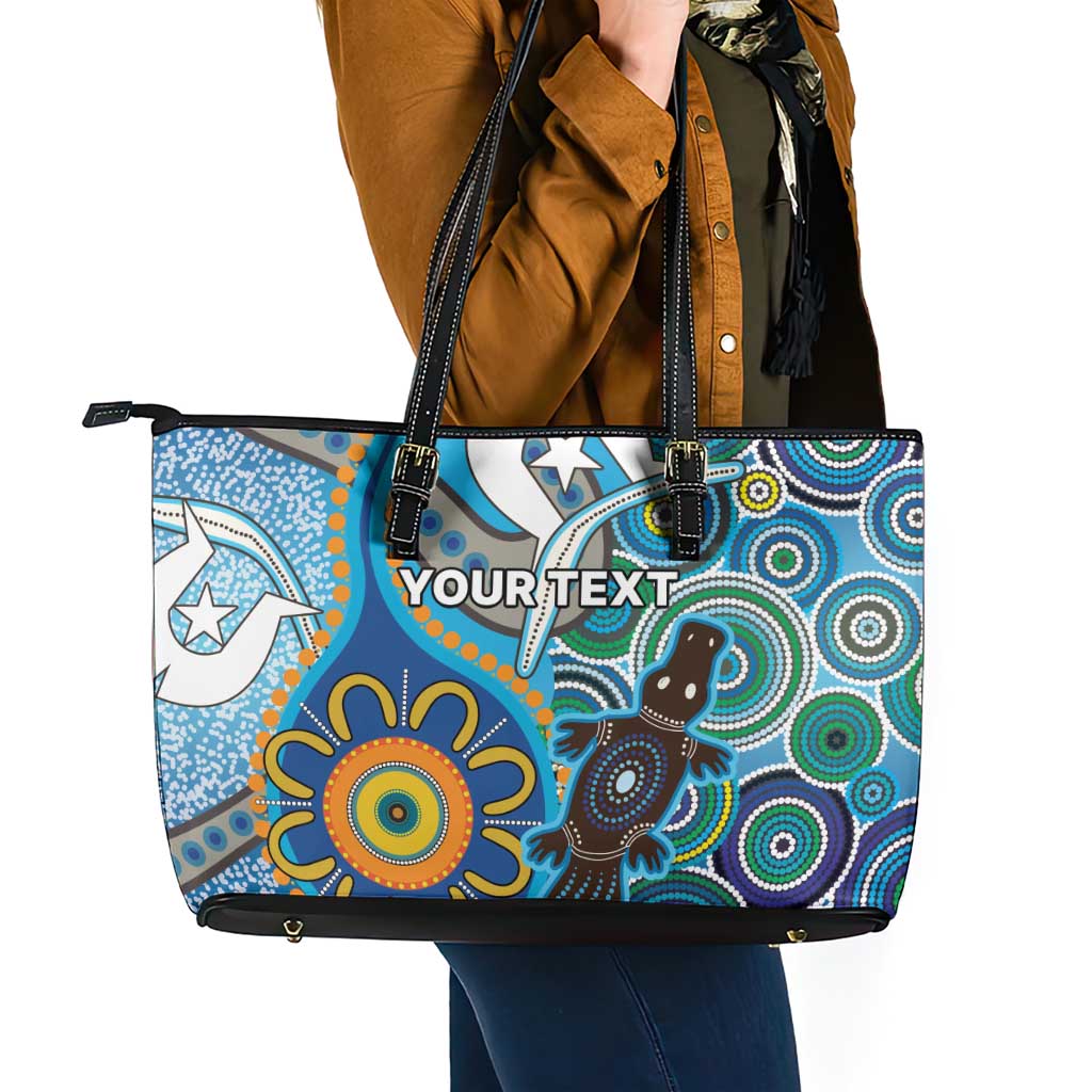 Personalised Aboriginal Platypus Leather Tote Bag Torres Strait Islander Dhari Indigenous Dot Art