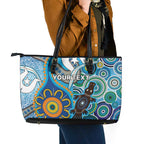 Personalised Aboriginal Platypus Leather Tote Bag Torres Strait Islander Dhari Indigenous Dot Art