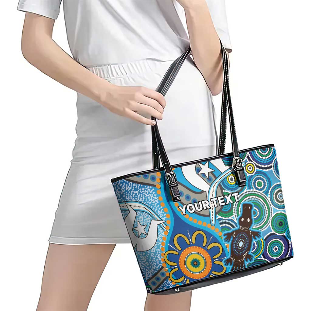 Personalised Aboriginal Platypus Leather Tote Bag Torres Strait Islander Dhari Indigenous Dot Art