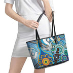 Personalised Aboriginal Platypus Leather Tote Bag Torres Strait Islander Dhari Indigenous Dot Art