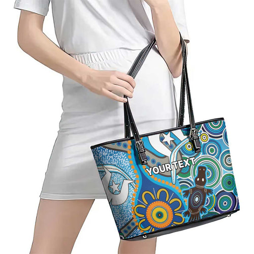 Personalised Aboriginal Platypus Leather Tote Bag Torres Strait Islander Dhari Indigenous Dot Art