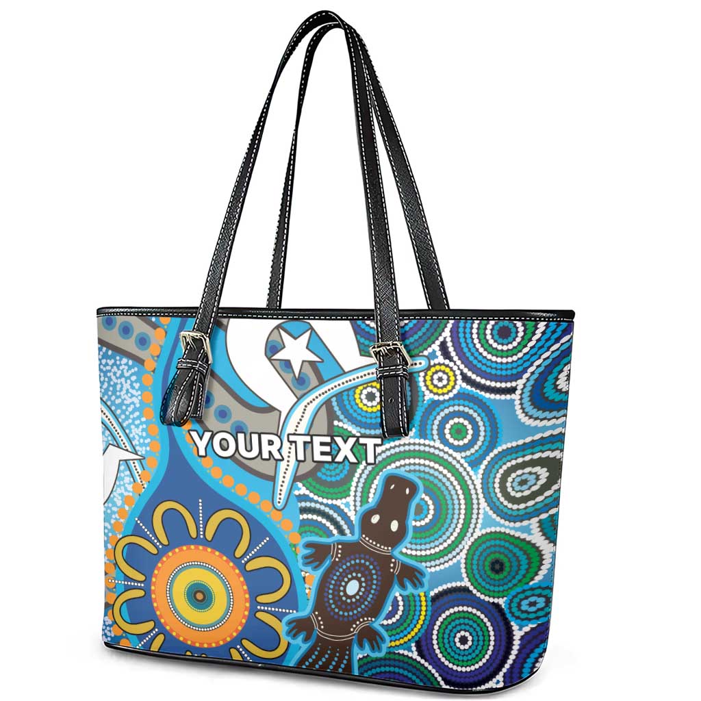 Personalised Aboriginal Platypus Leather Tote Bag Torres Strait Islander Dhari Indigenous Dot Art