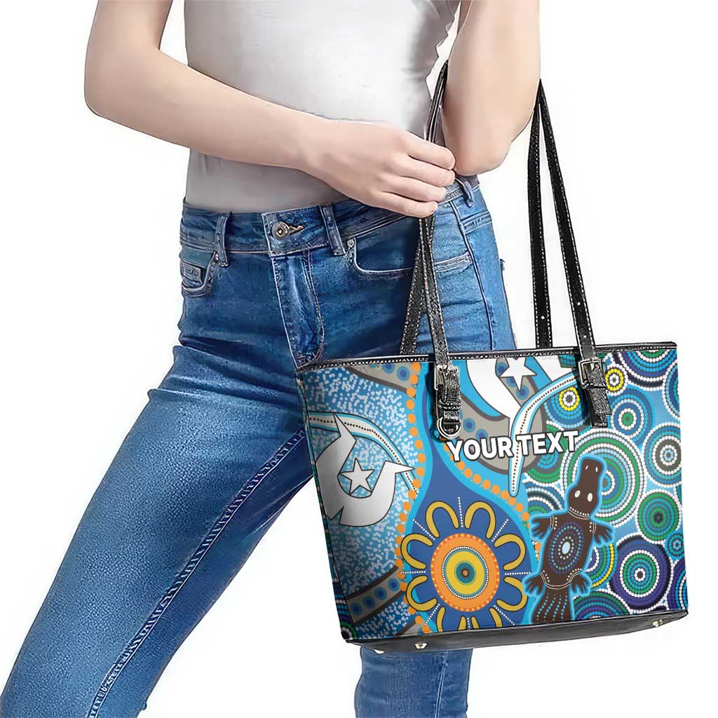 Personalised Aboriginal Platypus Leather Tote Bag Torres Strait Islander Dhari Indigenous Dot Art