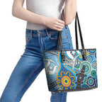 Personalised Aboriginal Platypus Leather Tote Bag Torres Strait Islander Dhari Indigenous Dot Art