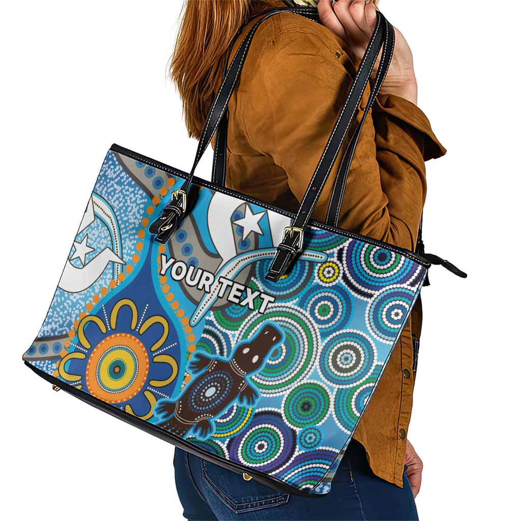 Personalised Aboriginal Platypus Leather Tote Bag Torres Strait Islander Dhari Indigenous Dot Art