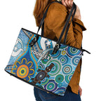 Personalised Aboriginal Platypus Leather Tote Bag Torres Strait Islander Dhari Indigenous Dot Art