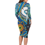 Personalised Aboriginal Platypus Long Sleeve Bodycon Dress Torres Strait Islander Dhari Indigenous Dot Art