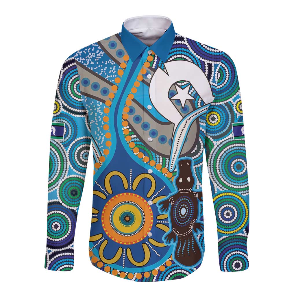Personalised Aboriginal Platypus Long Sleeve Button Shirt Torres Strait Islander Dhari Indigenous Dot Art