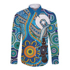 Personalised Aboriginal Platypus Long Sleeve Button Shirt Torres Strait Islander Dhari Indigenous Dot Art
