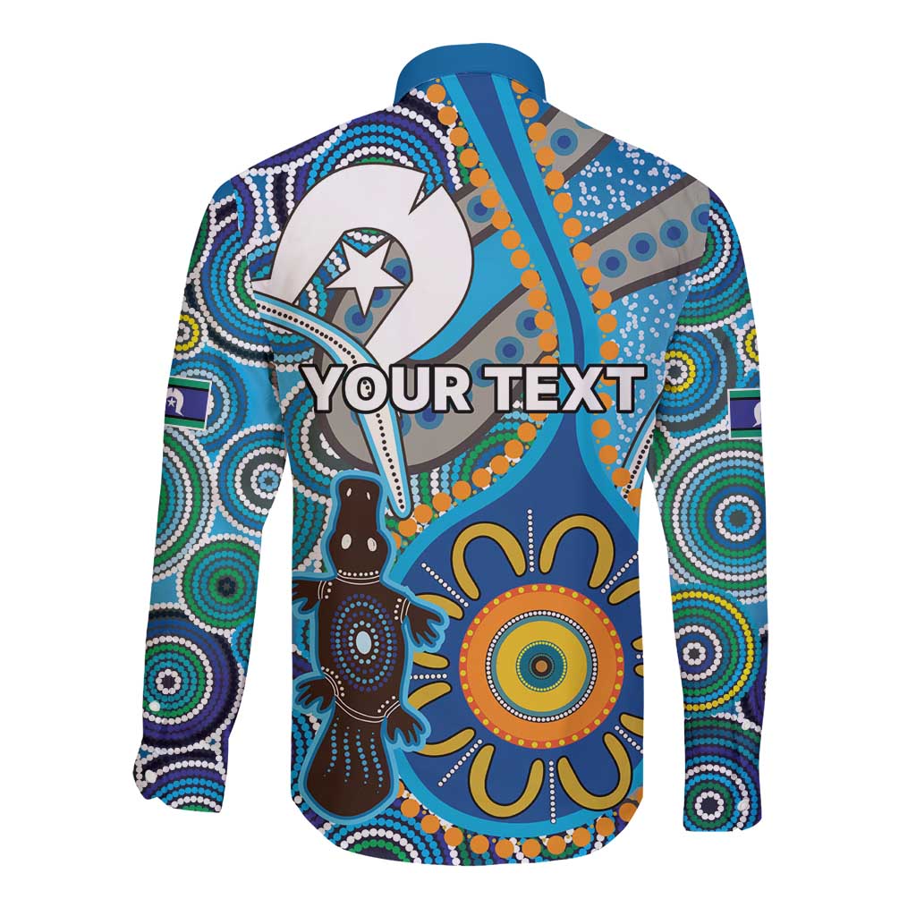 Personalised Aboriginal Platypus Long Sleeve Button Shirt Torres Strait Islander Dhari Indigenous Dot Art