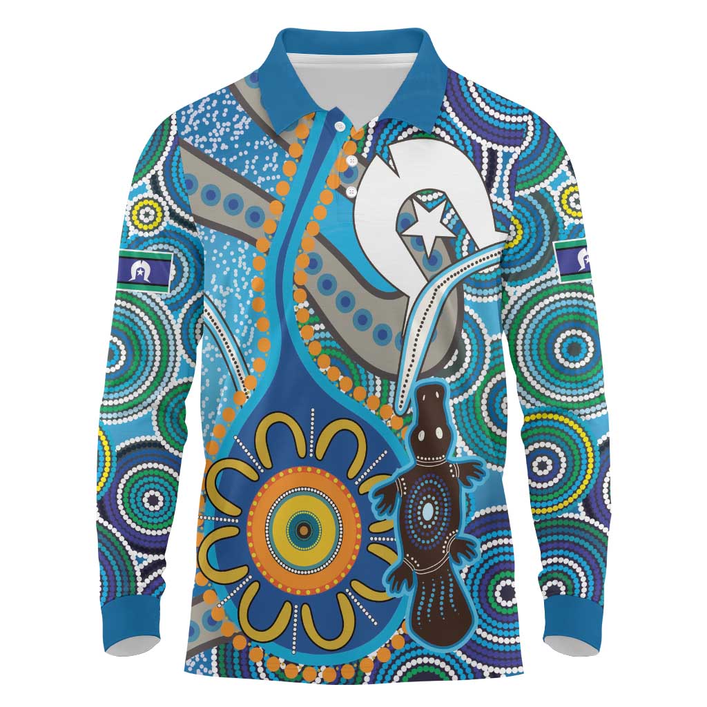 Personalised Aboriginal Platypus Long Sleeve Polo Shirt Torres Strait Islander Dhari Indigenous Dot Art
