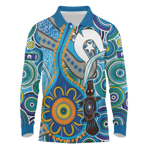 Personalised Aboriginal Platypus Long Sleeve Polo Shirt Torres Strait Islander Dhari Indigenous Dot Art