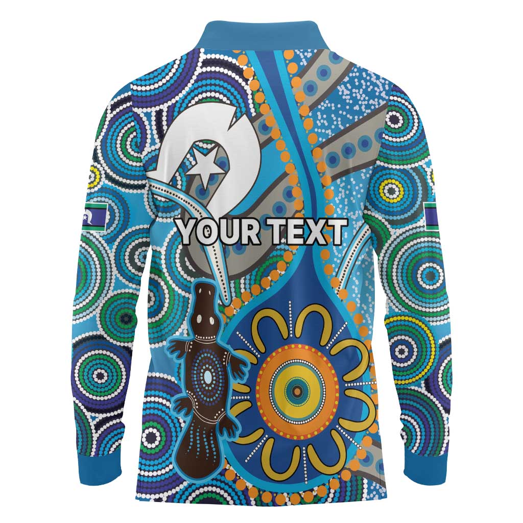 Personalised Aboriginal Platypus Long Sleeve Polo Shirt Torres Strait Islander Dhari Indigenous Dot Art