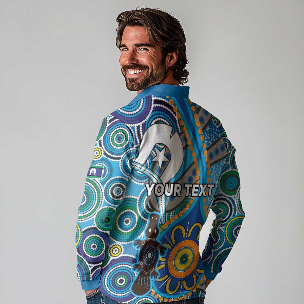 Personalised Aboriginal Platypus Long Sleeve Polo Shirt Torres Strait Islander Dhari Indigenous Dot Art