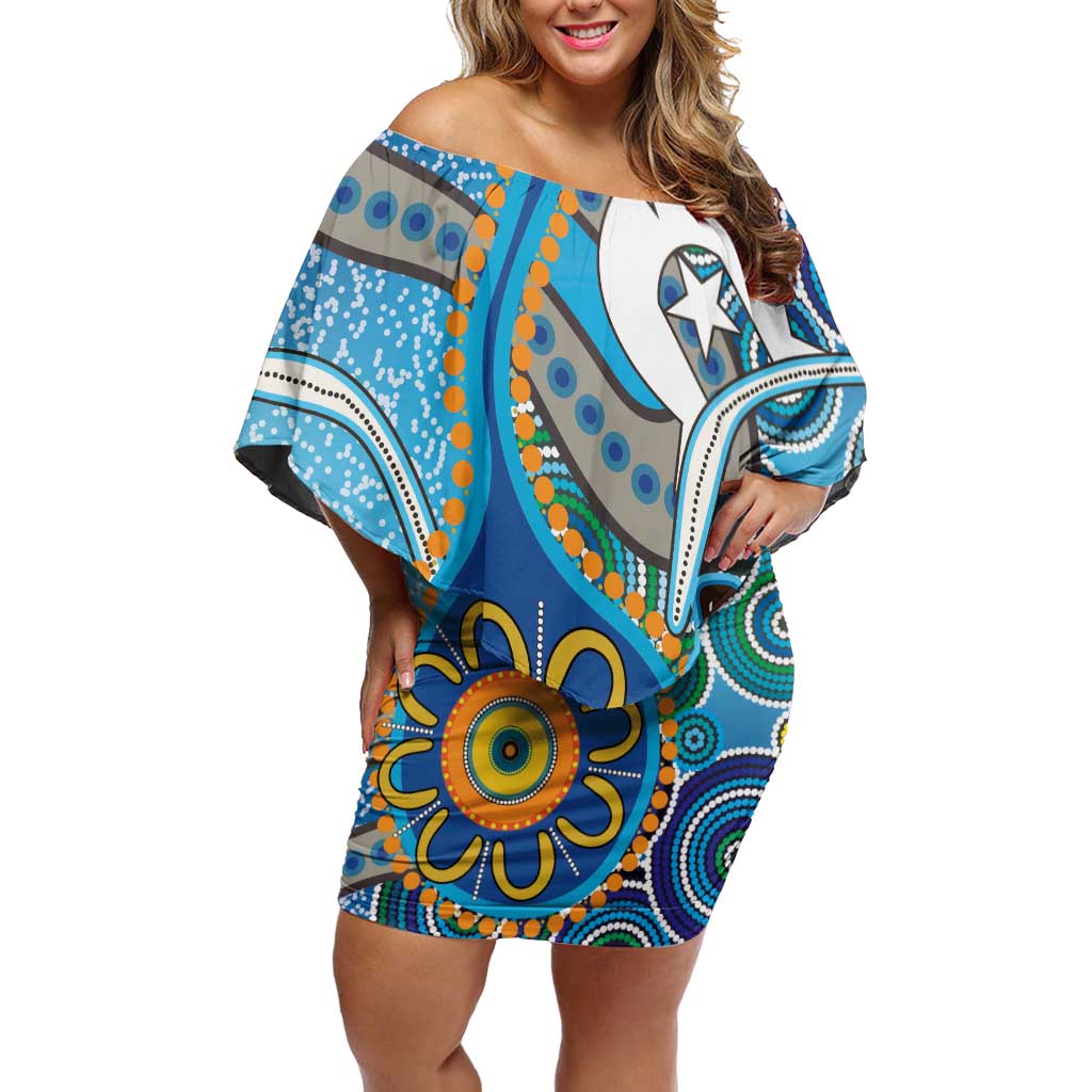 Personalised Aboriginal Platypus Off Shoulder Short Dress Torres Strait Islander Dhari Indigenous Dot Art