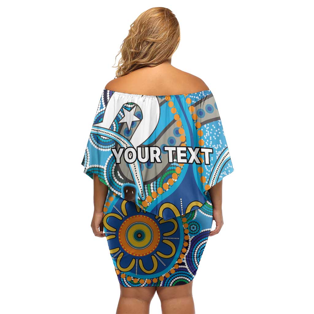 Personalised Aboriginal Platypus Off Shoulder Short Dress Torres Strait Islander Dhari Indigenous Dot Art