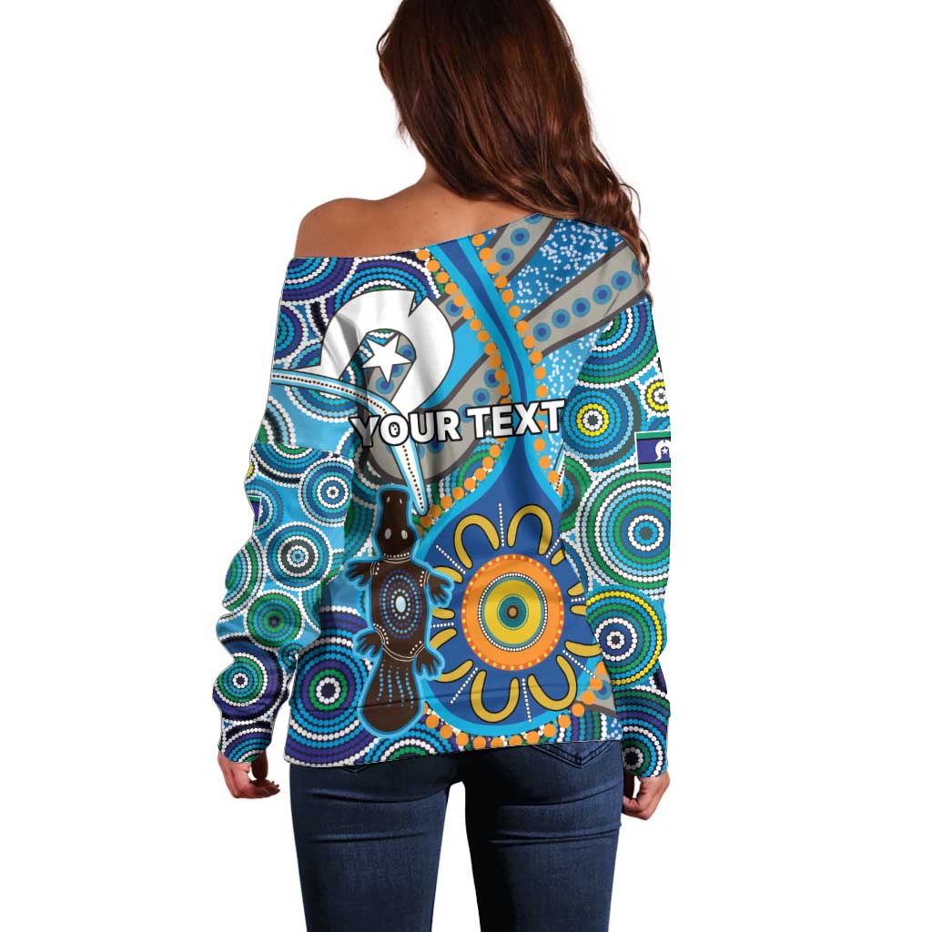 Personalised Aboriginal Platypus Off Shoulder Sweater Torres Strait Islander Dhari Indigenous Dot Art