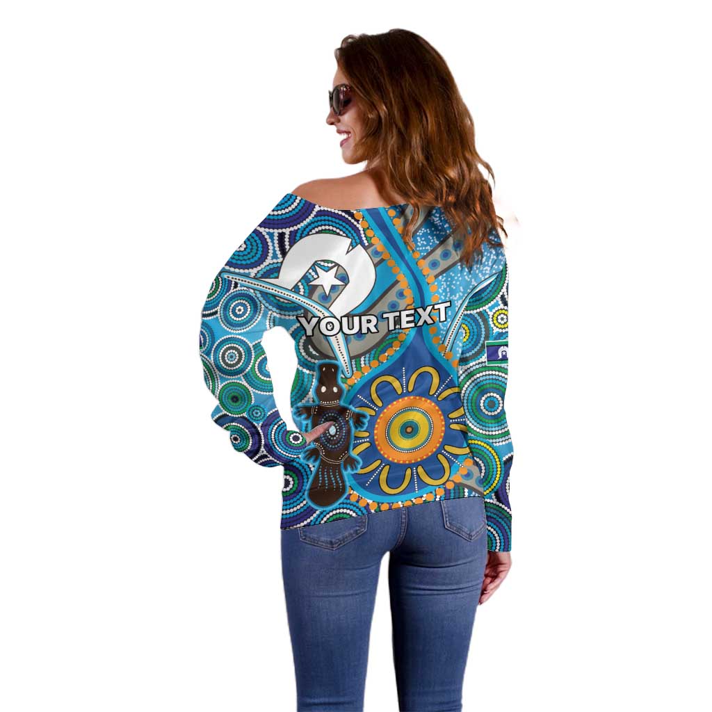 Personalised Aboriginal Platypus Off Shoulder Sweater Torres Strait Islander Dhari Indigenous Dot Art