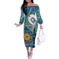 Personalised Aboriginal Platypus Off The Shoulder Long Sleeve Dress Torres Strait Islander Dhari Indigenous Dot Art
