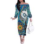 Personalised Aboriginal Platypus Off The Shoulder Long Sleeve Dress Torres Strait Islander Dhari Indigenous Dot Art