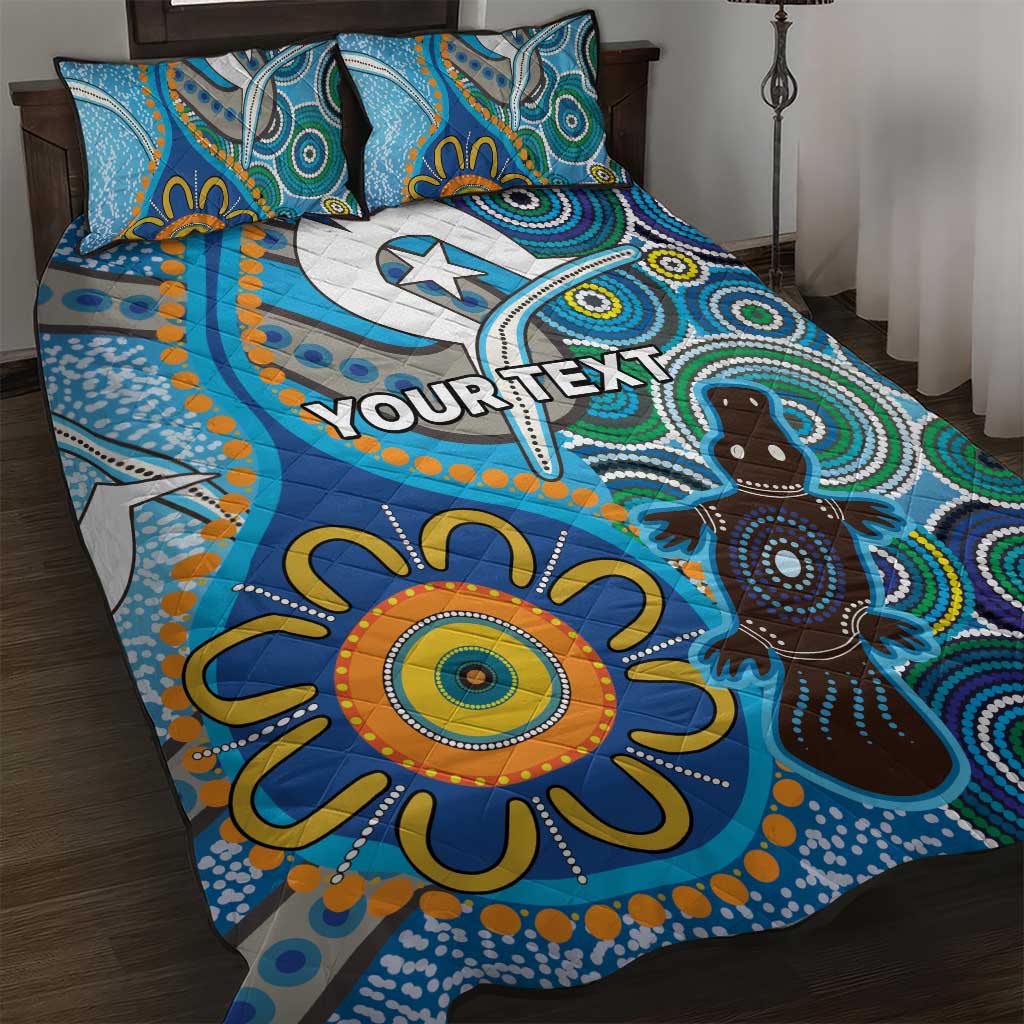 Personalised Aboriginal Platypus Quilt Bed Set Torres Strait Islander Dhari Indigenous Dot Art