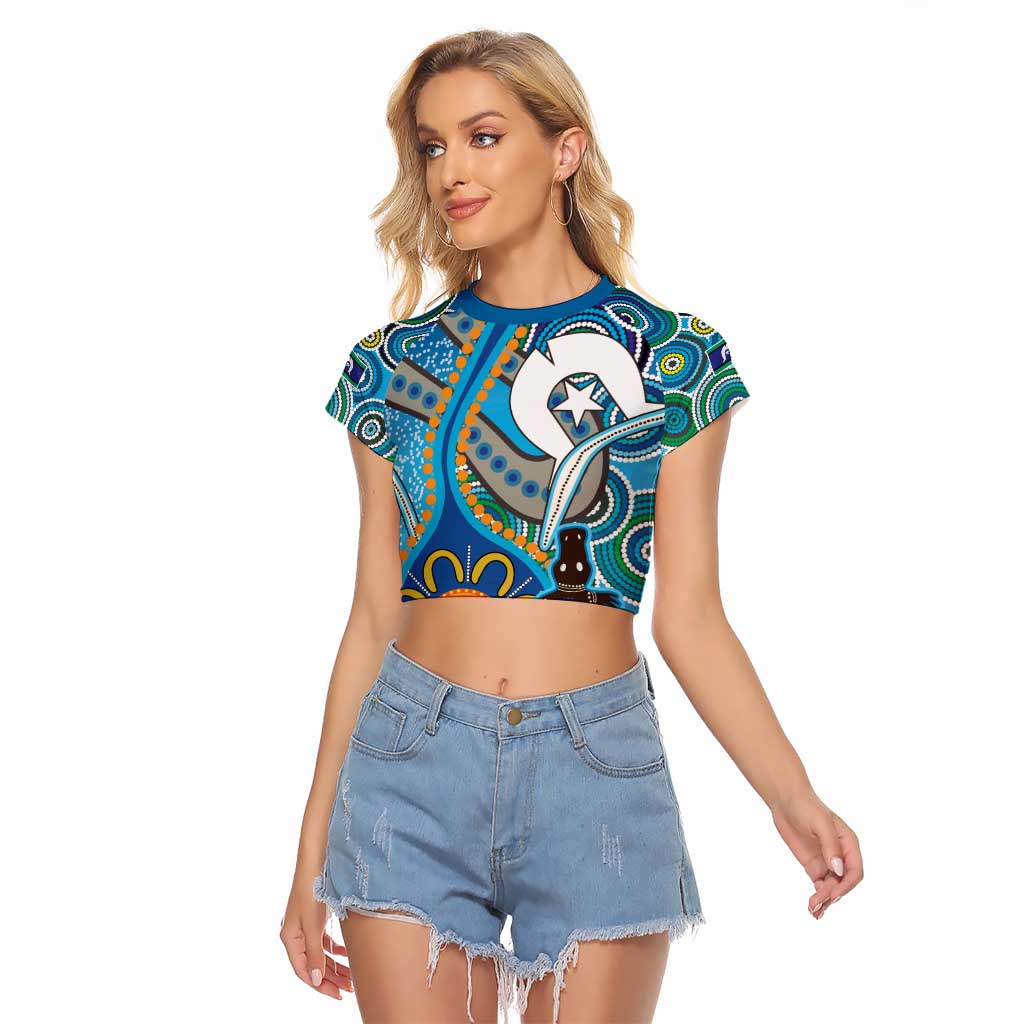 Personalised Aboriginal Platypus Raglan Cropped T Shirt Torres Strait Islander Dhari Indigenous Dot Art