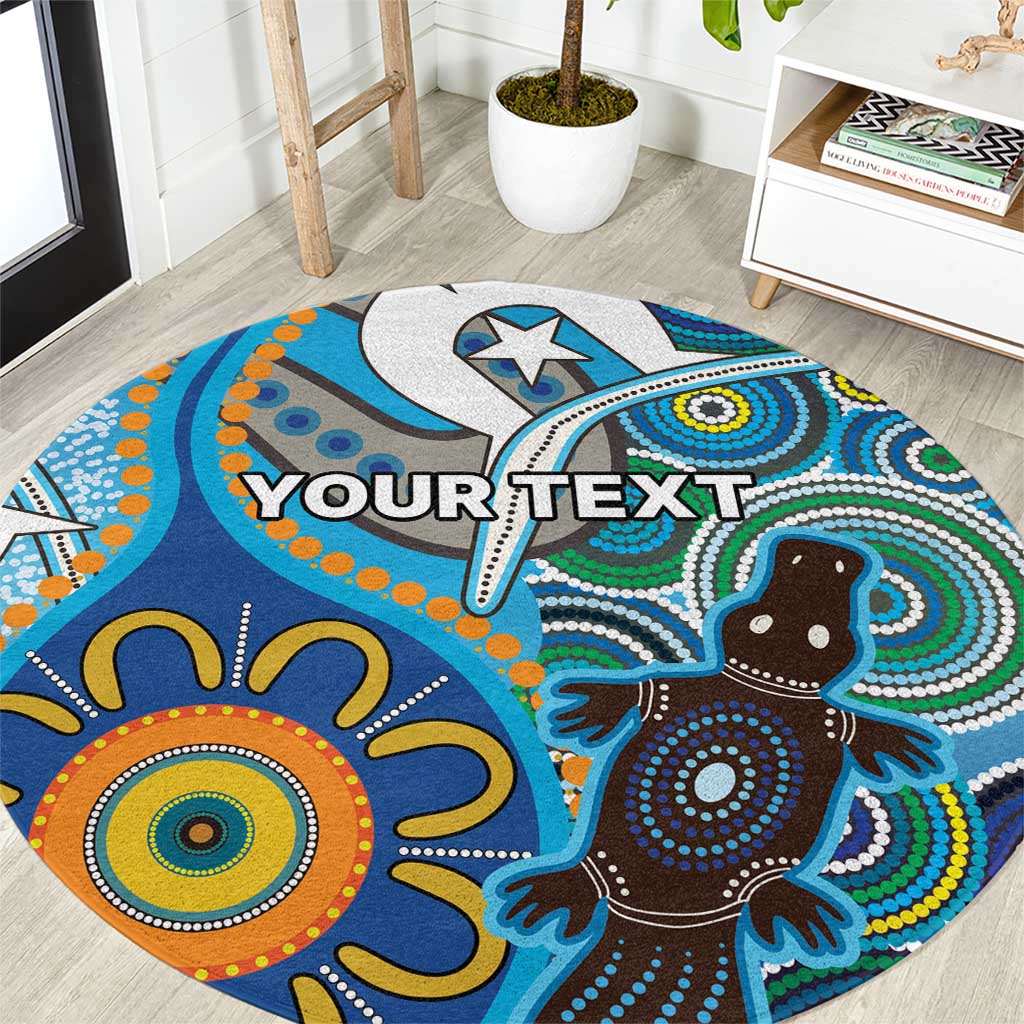 Personalised Aboriginal Platypus Round Carpet Torres Strait Islander Dhari Indigenous Dot Art