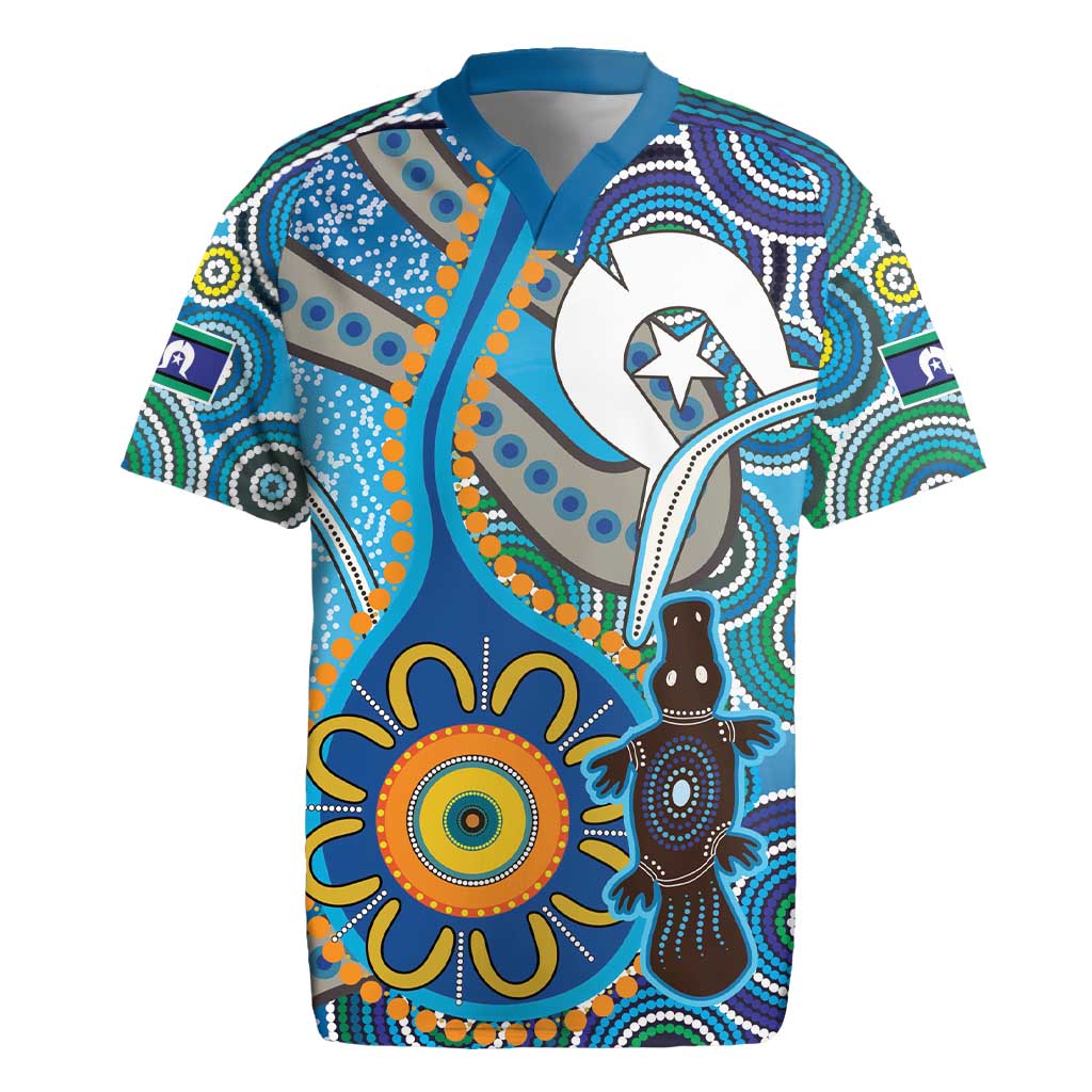 Personalised Aboriginal Platypus Rugby Jersey Torres Strait Islander Dhari Indigenous Dot Art