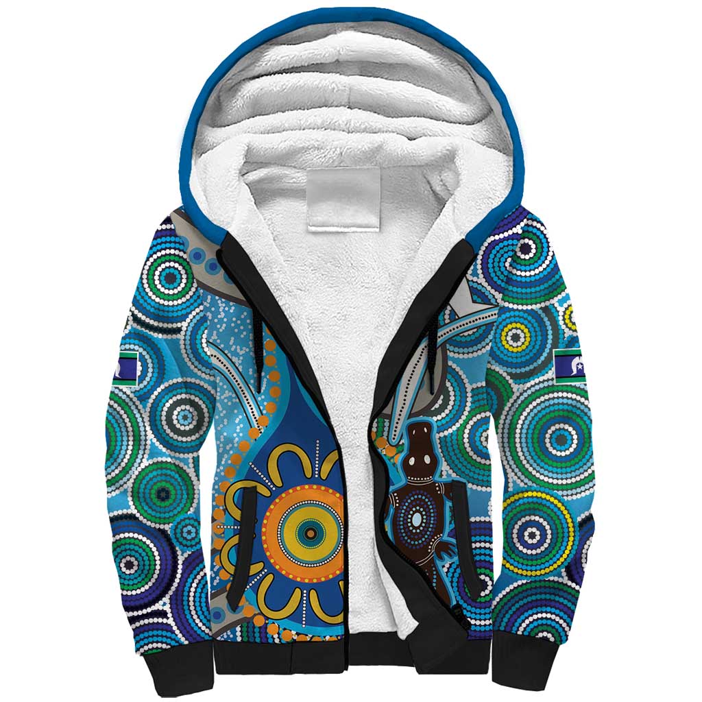 Personalised Aboriginal Platypus Sherpa Hoodie Torres Strait Islander Dhari Indigenous Dot Art