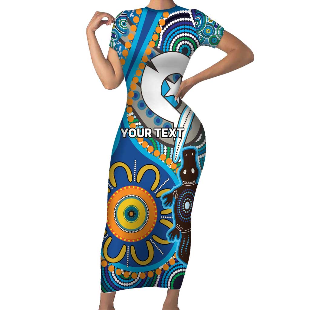 Personalised Aboriginal Platypus Short Sleeve Bodycon Dress Torres Strait Islander Dhari Indigenous Dot Art