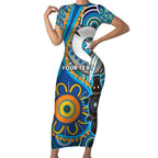 Personalised Aboriginal Platypus Short Sleeve Bodycon Dress Torres Strait Islander Dhari Indigenous Dot Art